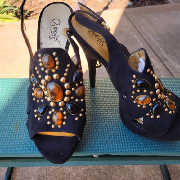 VINTAGE Carlos Santa Black Suede Stilettos' - Picture 2 of 13